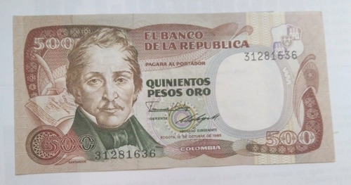 Billete Colombiano De 500 Pesos Año 1985, Thomas De La Rue 