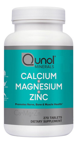 Calcio + Magnesio + Zinc + Vitamina D3 Qunol 270 Tabletas Sabor Sin Sabor