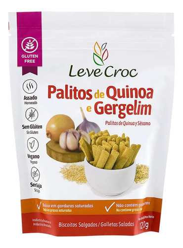 Biscoito Palitos Quinoa Gergelim Sem Glúten 120g - Leve Croc