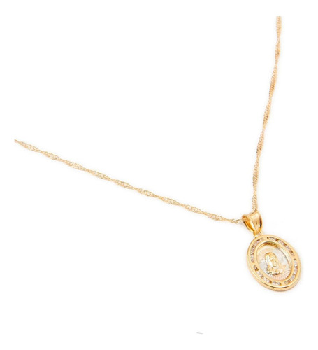 Collar Oval Cristo Tritono Y Zirconia Chapa De Oro 18k Color Dorado