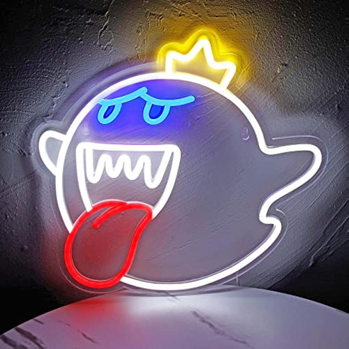 Signo De Neón King Boo The Ghost Face Led Neon Light Mario L