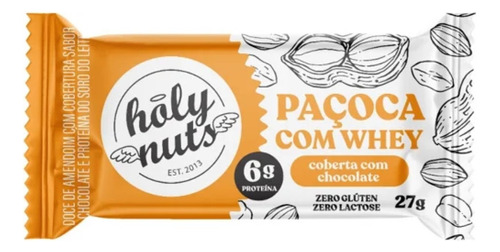 Paçoca Holy Nuts Com Whey Proteina Chocolate Zero Gluten 27g