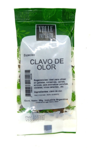 Clavo De Olor En Granos 25 Gr Marca Valle Imperial Especias