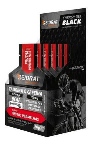 Energy Gel Black Reidrat Carboidrato Energia - Caixa C/ 10un Sabor Frutas Vermelhas