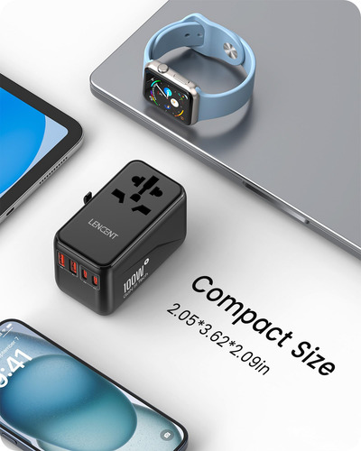 Adaptador De Viaje Lencent Universal Gan3 De 100 W Con 2 Qc4