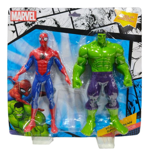 Set X 2 Muñecos Articulados Spiderman Hulk En Blister 23cm