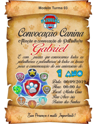 50 Convite Patrulha Canina Rosa 1 Ano - Todos Os Personagens
