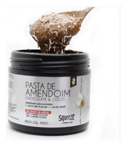 Pasta De Amendoim Chocolate E Coco 500g Squeeze Zero Açúcar