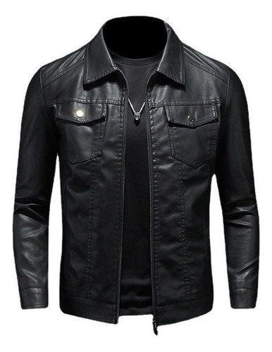 Chamarra Vini Piel Slim Fit Hombre Tipo Biker Black Ii9