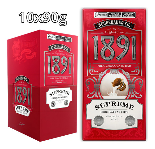 Tablete Chocolate Ao Leite Supreme 1891 Neugebauer 10x90g