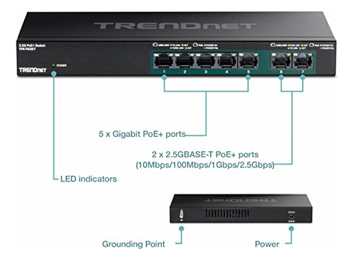 Switch Trendnet De 7 Puertos Multi-gig Poe+, 5 X Puertos 1g