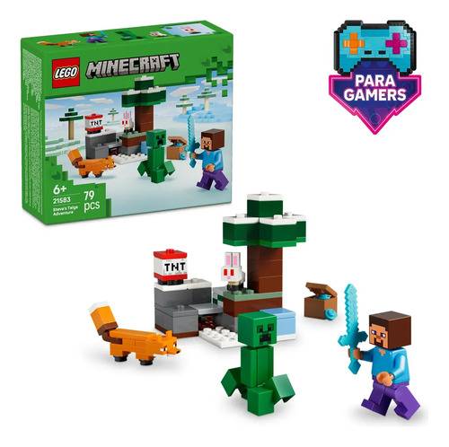 LEGO Minecraft La Aventura de Steve en la Taiga 21583; Juguete de Construcción Coleccionable para jugadores de Minecraft; Regalo para niños y niñas fanáticos del videojuego; 6+