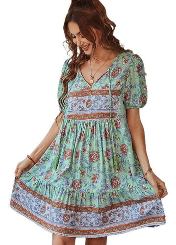 Elegante Vestido Casual De Estilo Étnico Bohemio