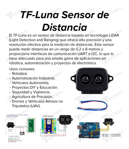Tf-luna Sensor De Distancia Resolución Lidar 0.2-8m Uart I2c