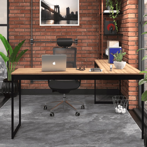 Escrivaninha Mesa Em L Industrial De Canto Nórdico Meslmagn 150x74x45 Vintage Ferro E Madeira Laminado Com Preto Sofa Sogude