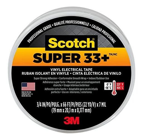 Scotch Super 33+ Cinta Eléctrica De Vinilo, 0,75 Pulgadas X
