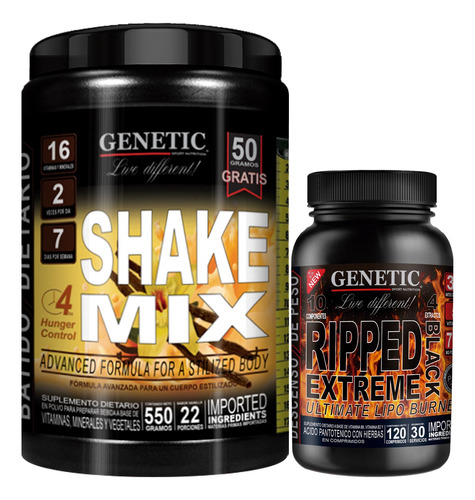 Batidos Dieta Shake Mix Ripped Black Ultra Quemador Genetic