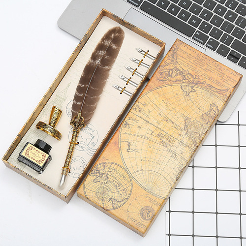 Pluma Fuente Retro Europea De 3 Estilos Con Pluma De Ave