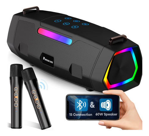Máquina De Karaoke Bluetooth 60 W Con 2 Micrófonos Inalámbri