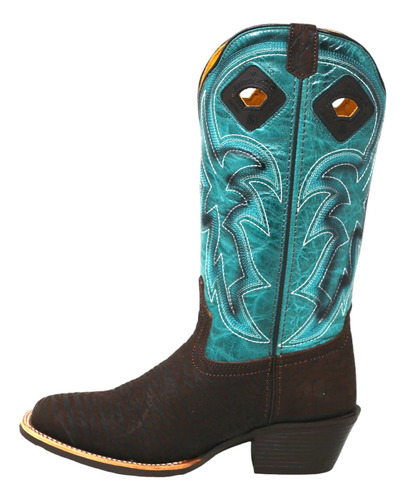 Bota Vaquera Nh Cuello De Toro Rubi Verde Punta Cuadrada