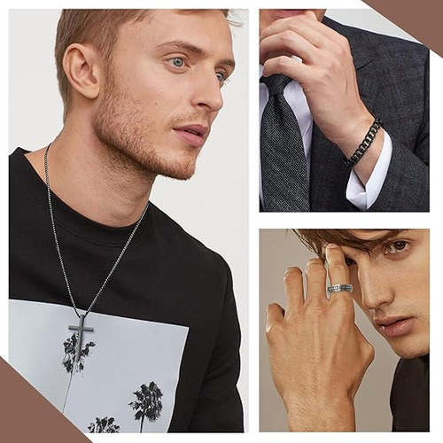 Kopira-juego De Joyas Para Hombre, 3 Unidades, Cadena De Acero Inoxidable Con Colgante De Cruz, Pulsera Cubana, Anillos Giratorios, Cruz Con Cadena De Caja, Halloween, Boda, Regalos Para Hombre Y