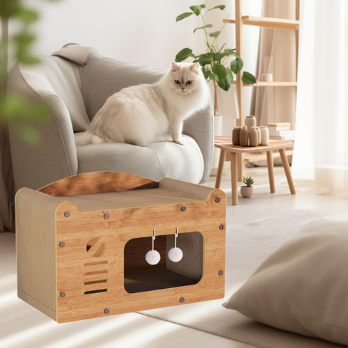Cat Scratcher House Resistente Con Juguete Colgante Acogedor
