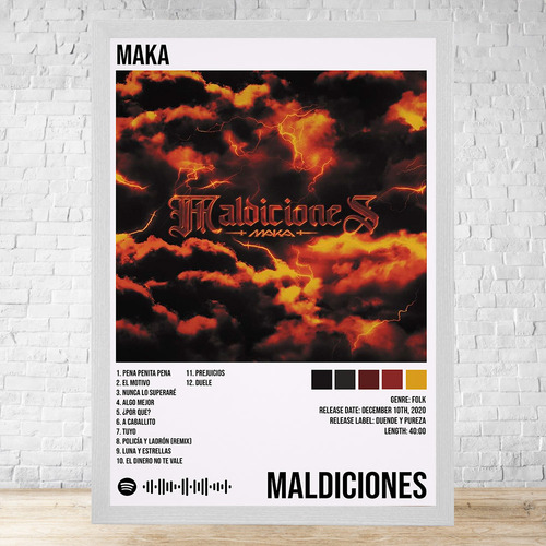 Cuadro Maka Maldiciones 30x40 Con Vidrio Y Marco C580 Blanco Clasico