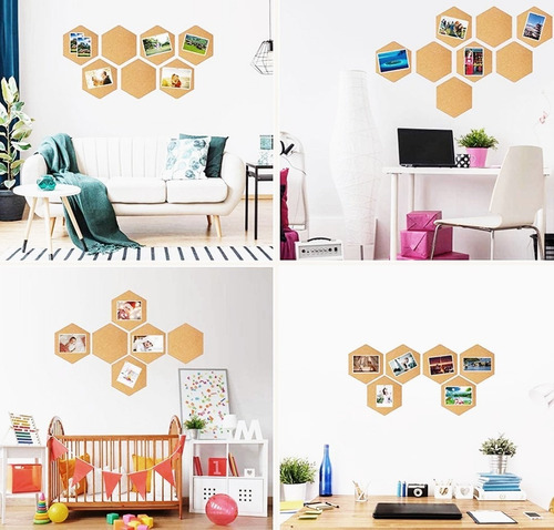 Panel Hexágono Corcho X 6 Plancha Corcho 4 Mm Decoración