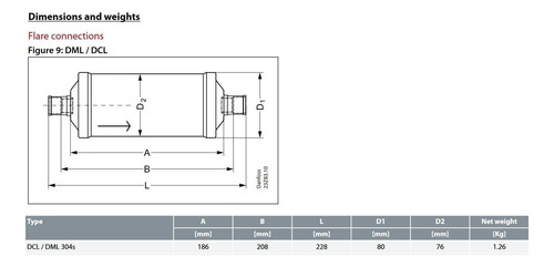 Danfoss Filtro Secador Linea Liquido Dcl 304s 1/2 Pulg Odf