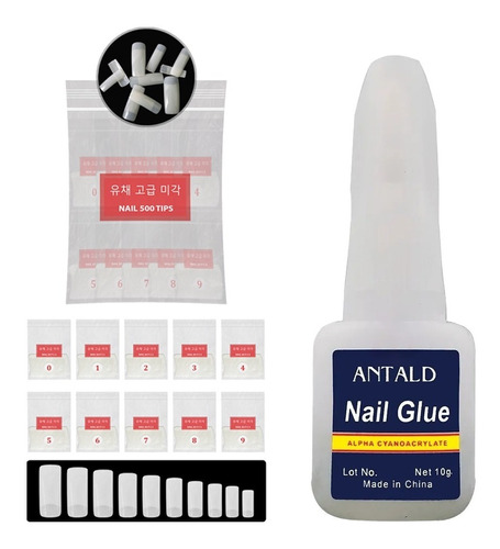 Kit 500 Tips Unhas Nail E 2 Colas Com Pincel Manicure Art