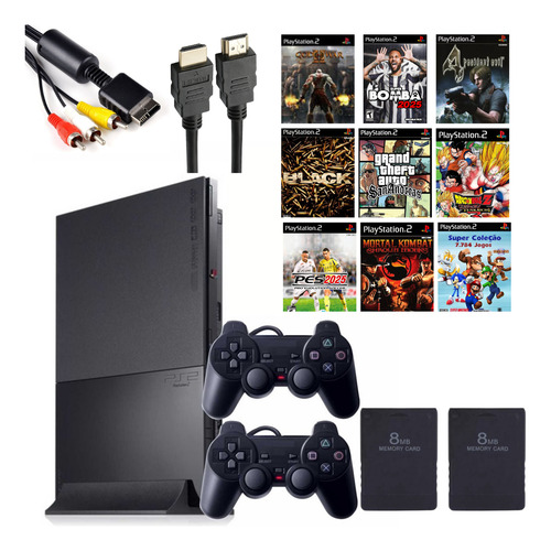 Entrega Rápida - Playstation 2 Completo + 100 Jogos Com 2 Controles + 2 Memory Cards (Recondicionado)