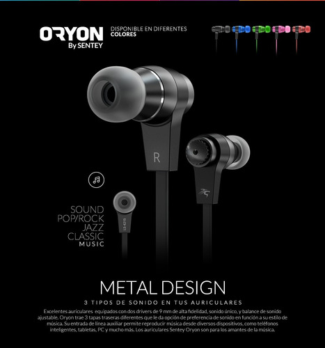 Auriculares Sentey Earbud Oryon Blue Ls-4217 Microfono Gamer