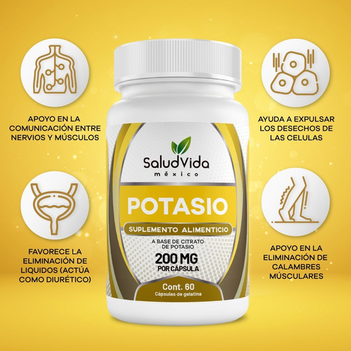 Imagen 3 de 3 de Citrato De Potasio 60 Cápsulas Saludvida Suplementos