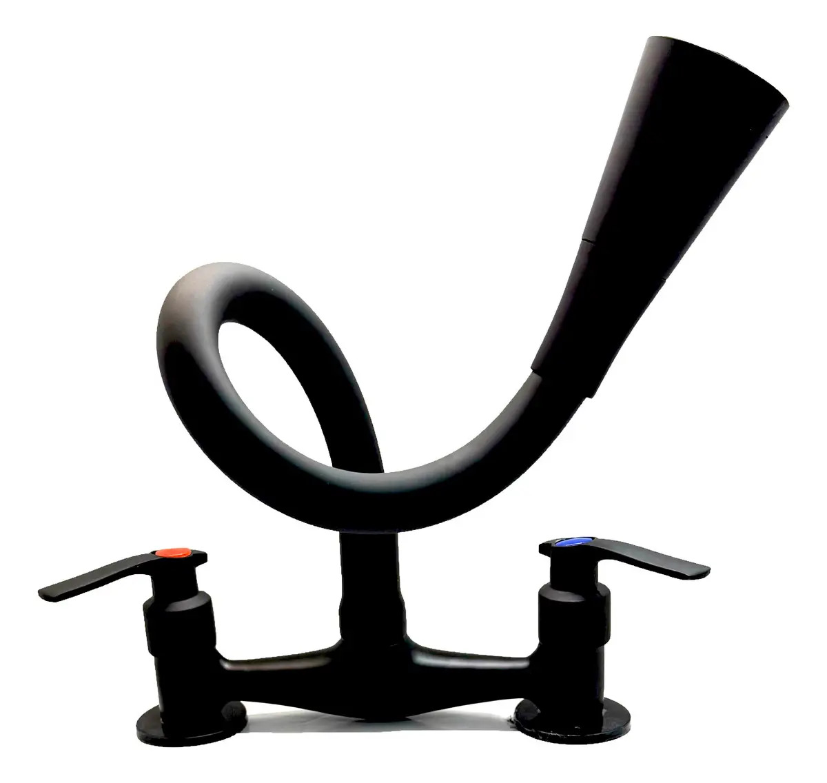 Canilla Cocina Doble Comando Flexible Negro Acabado Mate Centralfer