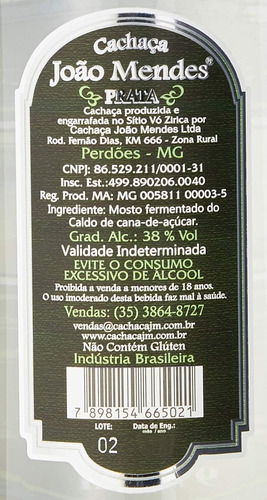 Cachaça João Mendes Ouro 700ml ( Barril De Carvalho )