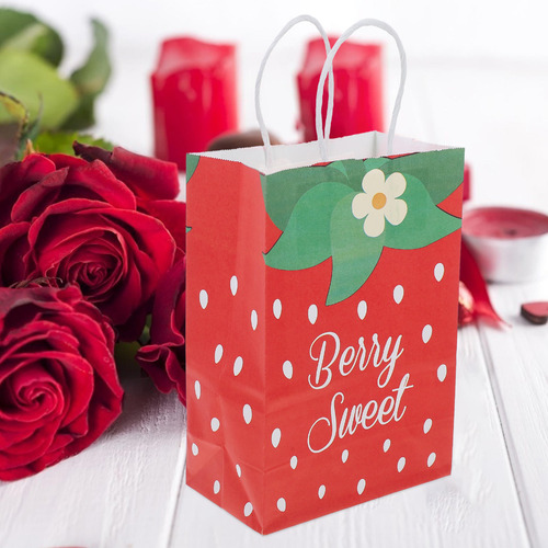 12 Bolsas De Regalo De Fiesta Con Forma De Fresa Con Asas St