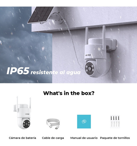 H.view Batería Cámara de Seguridad Exterior WiFi con Batería 7600mAh, 3MP Visión Nocturna Cámara Inalámbricas