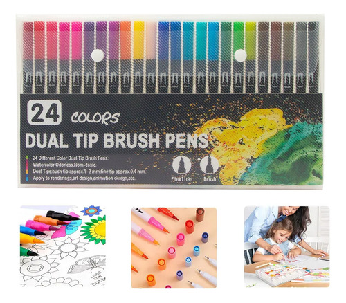Kit De Canetas De Pincel De 24 Cores, De Ponta Fina, Colorid