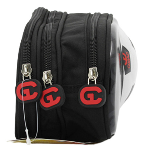Lapicera Estuchera Escolar Triple Compartimento Soccer World Negro Negro Grabado