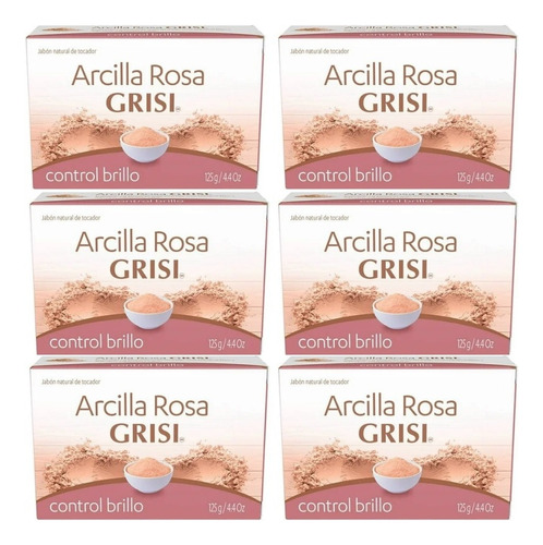 6 Pzs Jabón Grisi Arcilla Rosa Control Brillo Cuerpo Suave