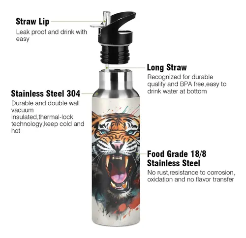 Tiger (14) Botella De Agua Pajita Tapa Termo Botella De...