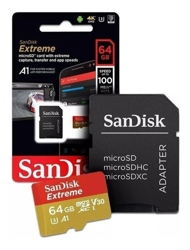 Tarjeta Memoria Sandisk  64gb Extreme Gold U3+adaptador-omi