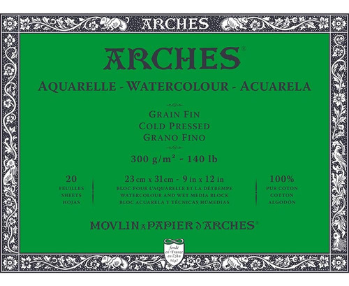 Arches Aquarelle 100% Fino 300g Almohadilla Pegada 4l 23x31