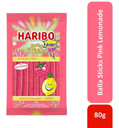 Bala De Gelatina Sticks Pink Lemonade Ácida Haribo 80g
