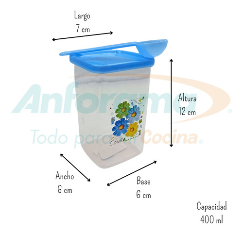Recipiente Contenedor Plástico Tapa Y Cuchara 400 Ml 3 Pzas