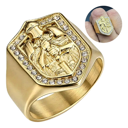 Anillo Lujoso Para Hombre Escudo Caballero Hip Hop Color Oro