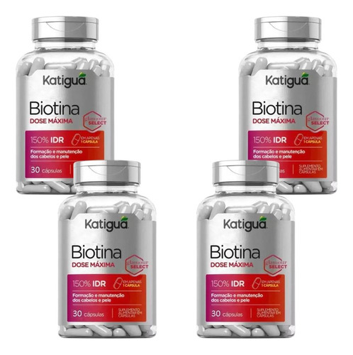Kit Biotina Dose Máxima Com 4 Potes De 30 Cápsulas Cada