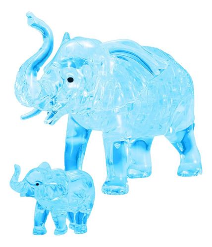 Rompecabezas 3d Elefante Y Bebé (azul) De Cristal Estánd Rmd