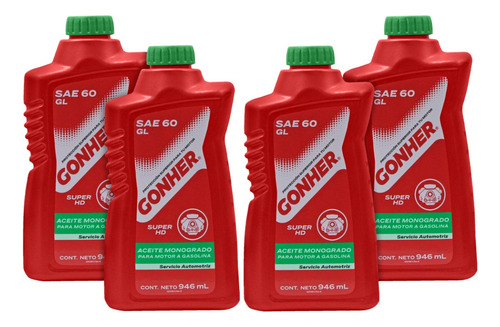 Kit 4 Litros Aceite Monogrado Sae 60 Super Hd Api Sl Gonher