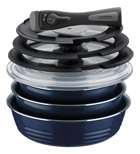 Conjunto de utensílios de cozinha de cerâmica multifuncional Tramontina, 10 peças, cor azul